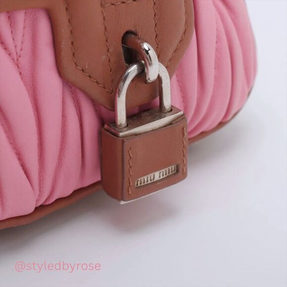 AUTHENTICATED Miu Miu Matelasse Pink Brown Bowler Bag with Box + Authentication - Picture 7 of 12